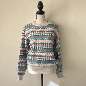VINTAGE | Islander’s Cotton Multicolor Rainbow 🌈 100% cotton crewneck sweater S